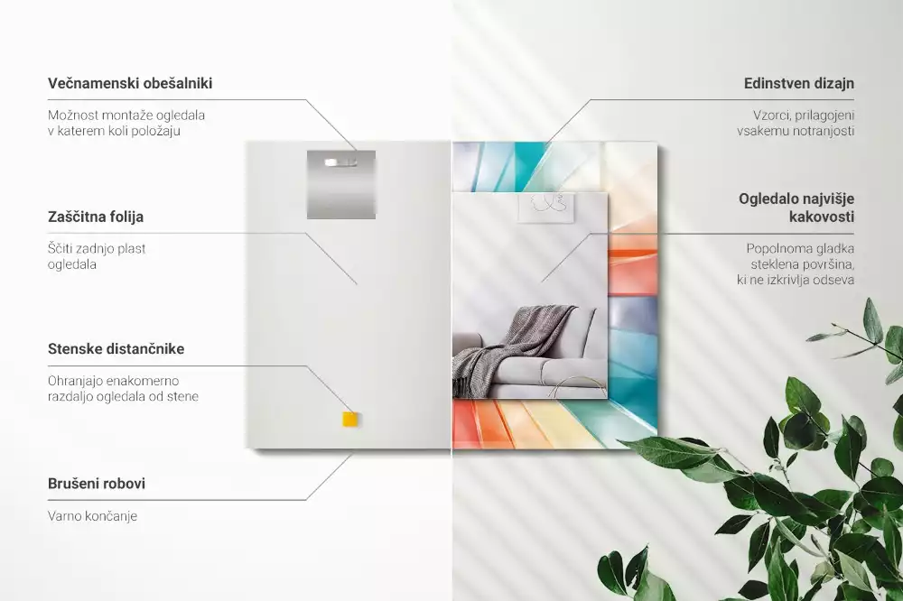 Lustro prostokątne z nadrukiem przedstawiającym kolorowe promienie świetlne