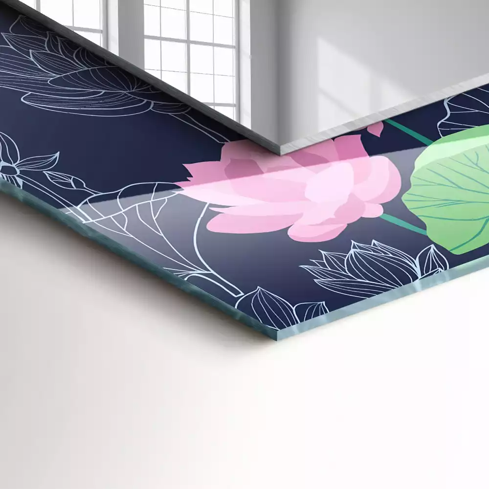 Lustro dekoracyjne z nadrukiem przedstawiającym różowe kwiaty lotosu