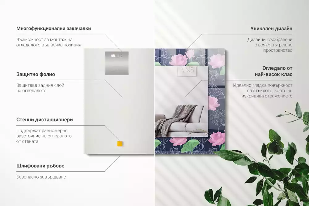 Lustro dekoracyjne z nadrukiem przedstawiającym różowe kwiaty lotosu