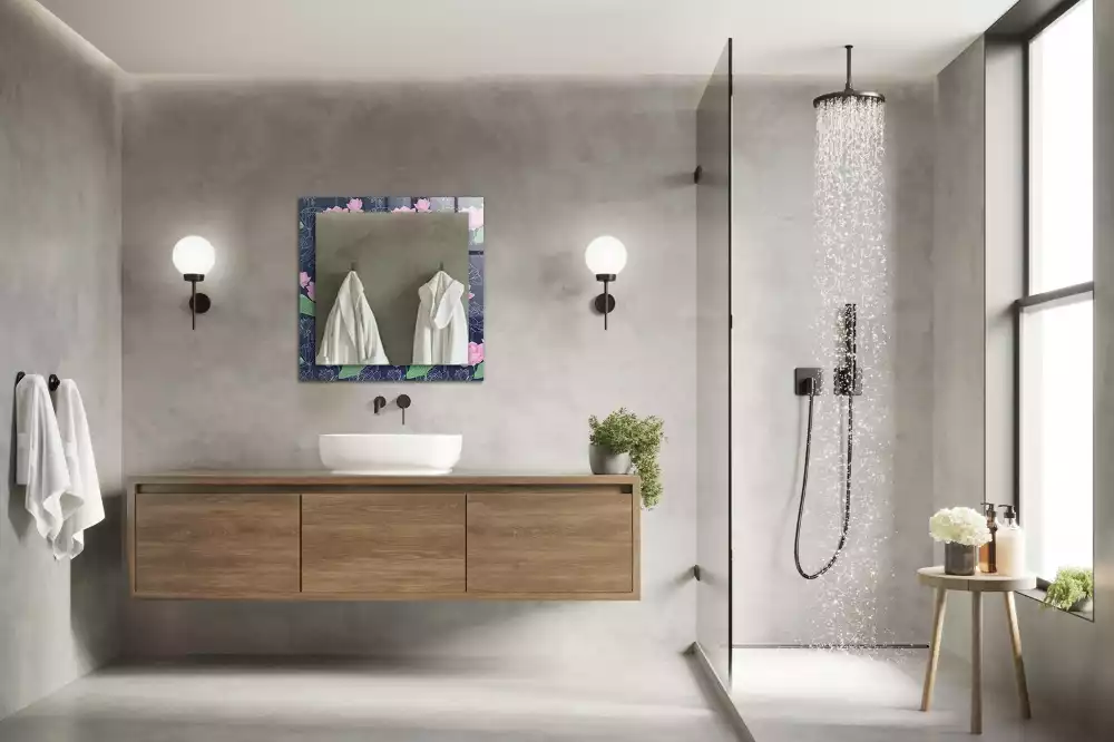 Lustro dekoracyjne z nadrukiem przedstawiającym różowe kwiaty lotosu