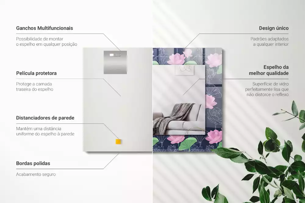 Lustro dekoracyjne z nadrukiem przedstawiającym różowe kwiaty lotosu