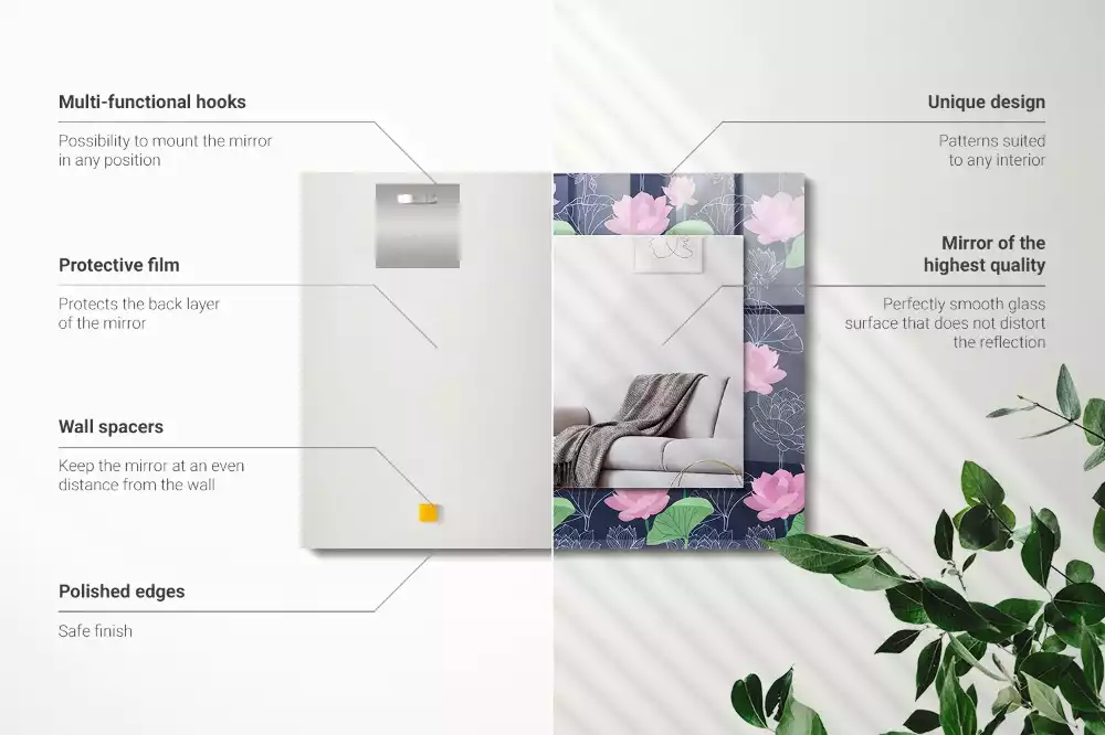 Lustro dekoracyjne z nadrukiem przedstawiającym różowe kwiaty lotosu