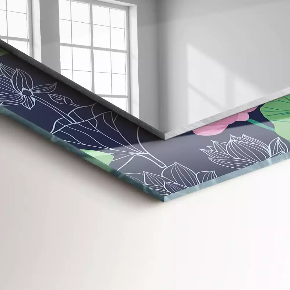 Lustro dekoracyjne z nadrukiem przedstawiającym różowe kwiaty lotosu