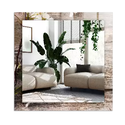 Lustro dekoracyjne prostokątne z motywem kwiatów na tle drewna