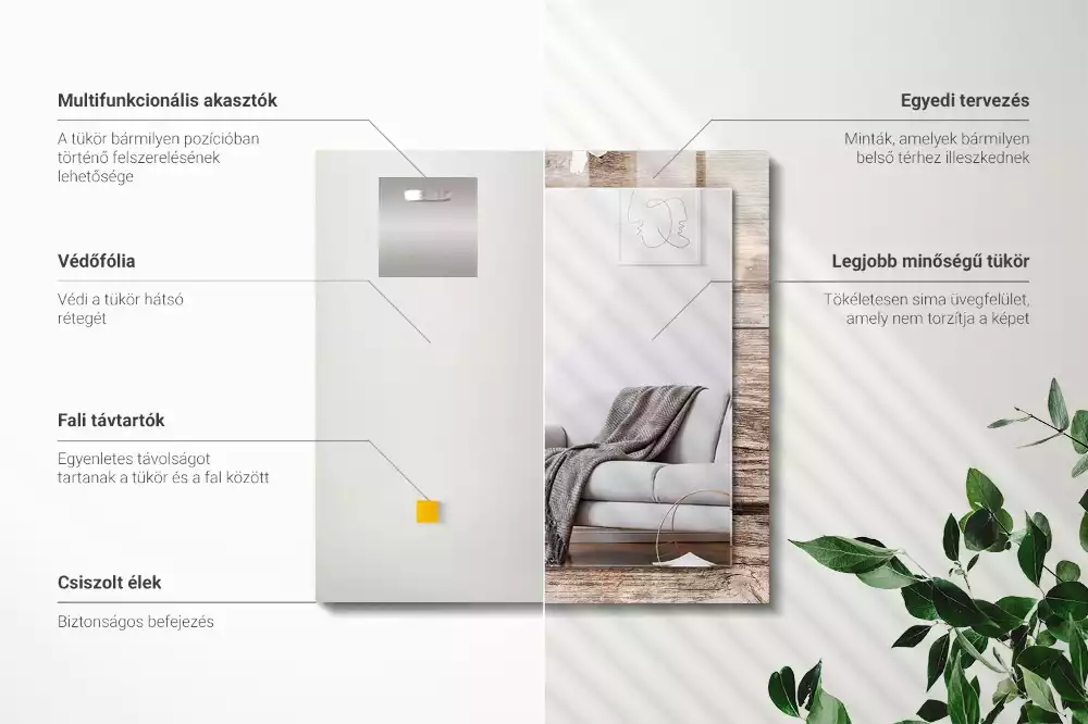 Lustro dekoracyjne prostokątne z motywem kwiatów na tle drewna