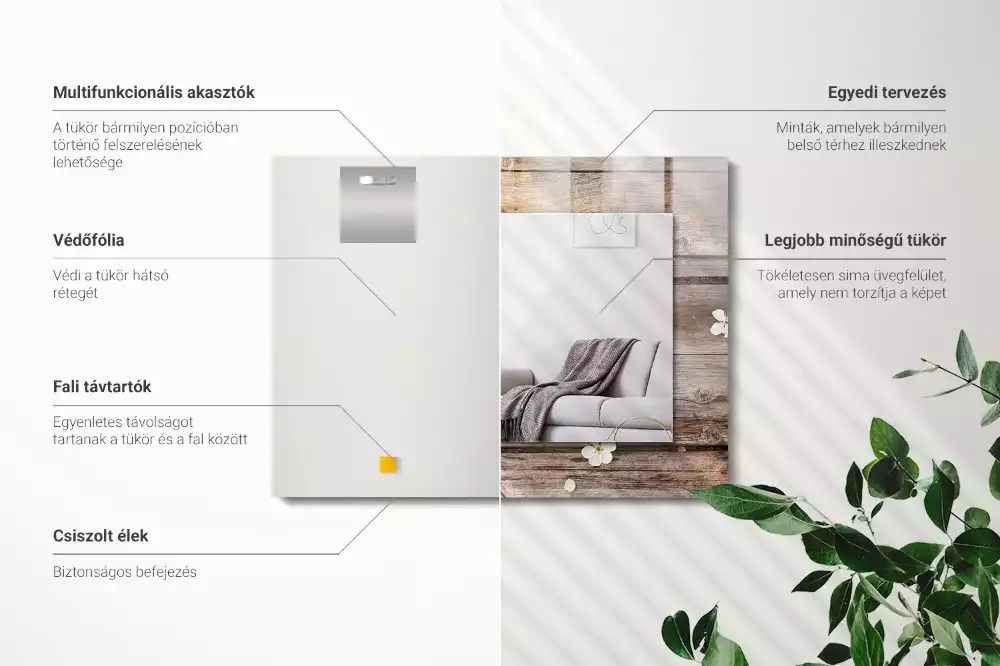 Lustro dekoracyjne prostokątne z motywem kwiatów na tle drewna