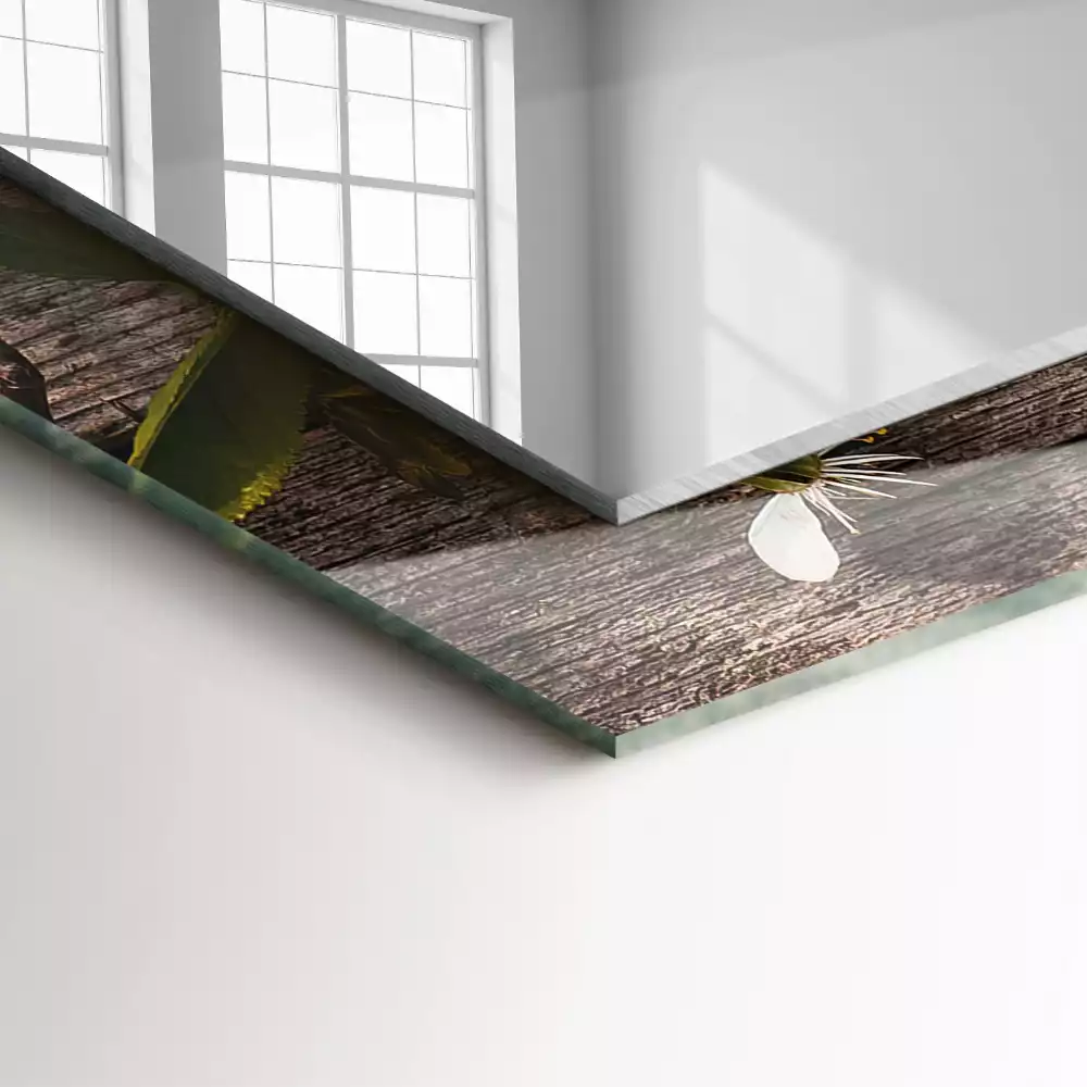 Lustro dekoracyjne prostokątne z motywem kwiatów na tle drewna