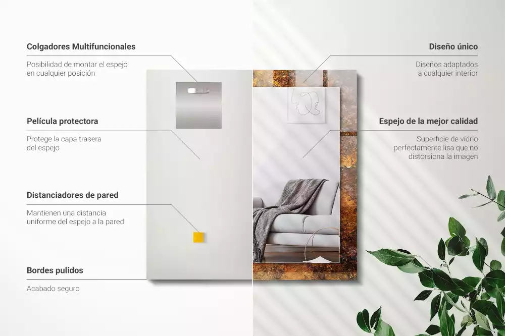 Lustro prostokątne z nadrukiem przedstawiającym zardzewiałą powierzchnię metalową