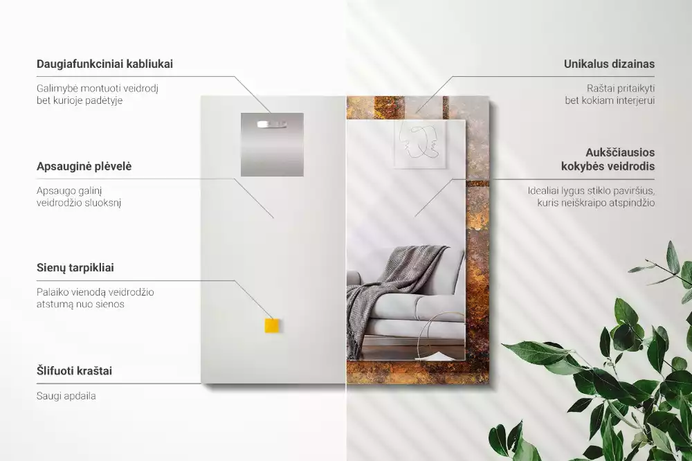 Lustro prostokątne z nadrukiem przedstawiającym zardzewiałą powierzchnię metalową