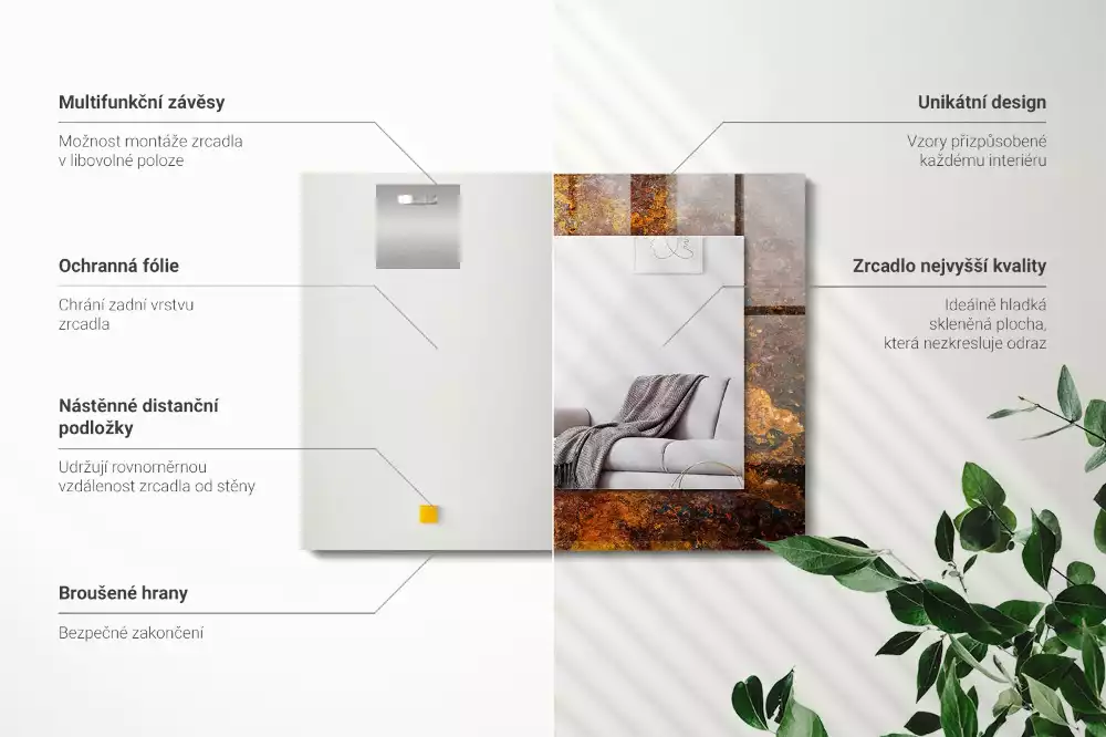 Lustro prostokątne z nadrukiem przedstawiającym zardzewiałą powierzchnię metalową