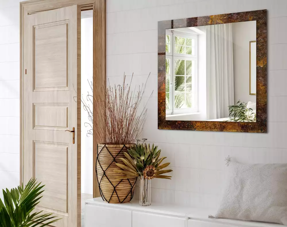 Lustro prostokątne z nadrukiem przedstawiającym zardzewiałą powierzchnię metalową