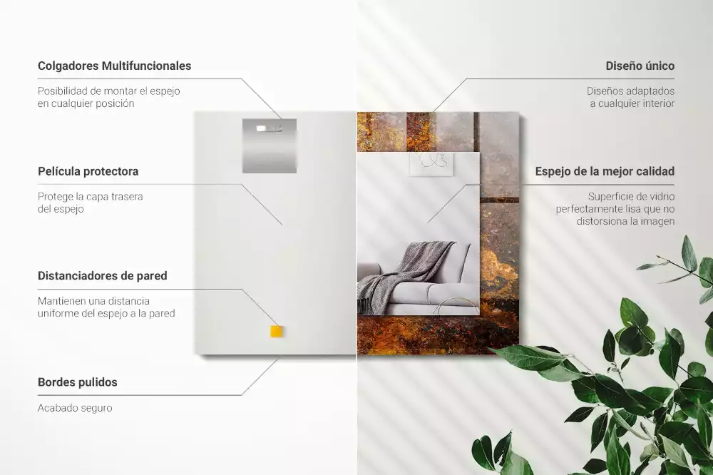 Lustro prostokątne z nadrukiem przedstawiającym zardzewiałą powierzchnię metalową