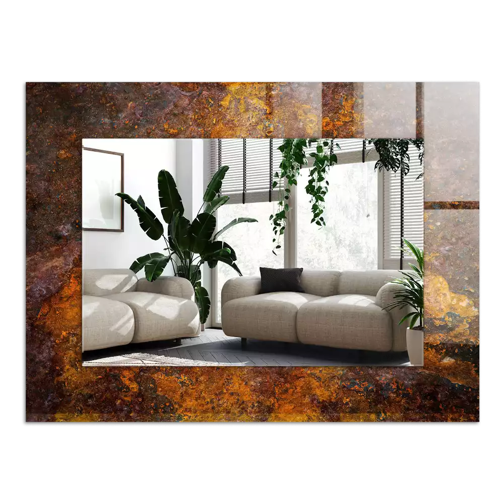 Lustro prostokątne z nadrukiem przedstawiającym zardzewiałą powierzchnię metalową