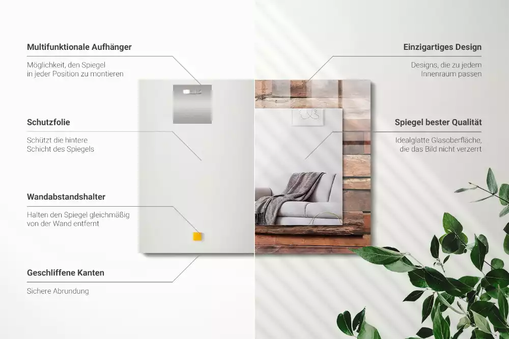 Lustro dekoracyjne z nadrukiem w prostokątnej ramie na drewnianą ścianę/panel