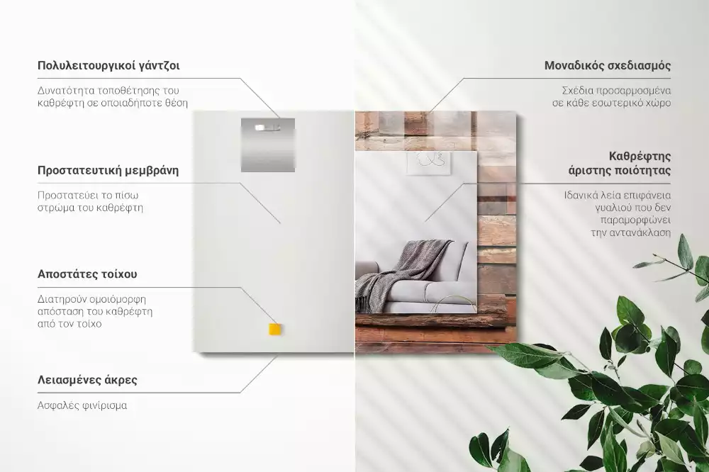 Lustro dekoracyjne z nadrukiem w prostokątnej ramie na drewnianą ścianę/panel