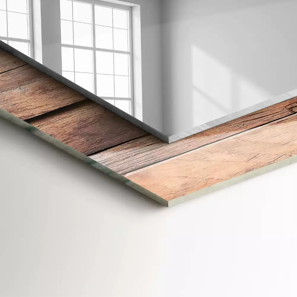 Lustro dekoracyjne z nadrukiem w prostokątnej ramie na drewnianą ścianę/panel