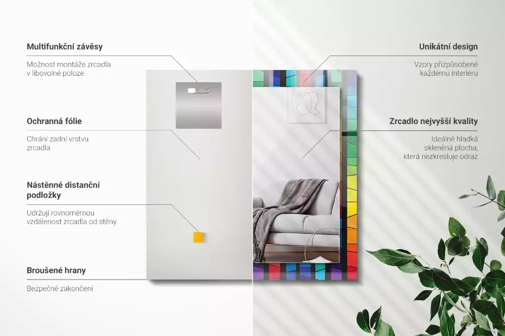 Lustro dekoracyjne o kolorowym witrażowym wzorze z paskami