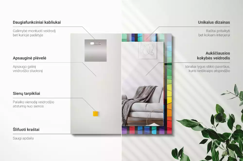 Lustro dekoracyjne o kolorowym witrażowym wzorze z paskami