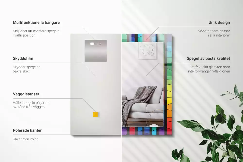 Lustro dekoracyjne o kolorowym witrażowym wzorze z paskami