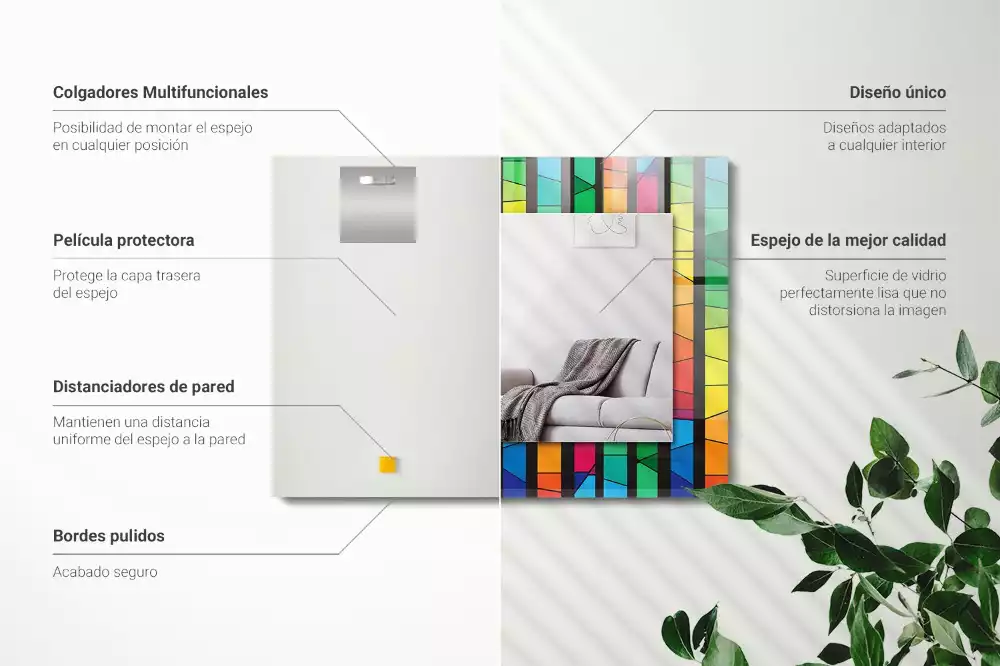 Lustro dekoracyjne o kolorowym witrażowym wzorze z paskami