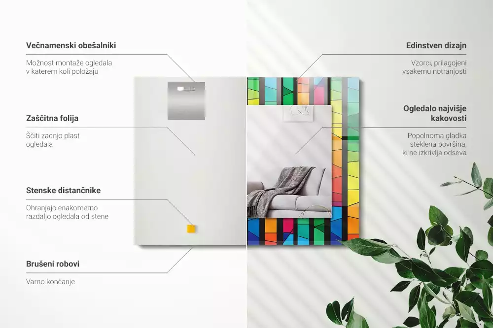 Lustro dekoracyjne o kolorowym witrażowym wzorze z paskami