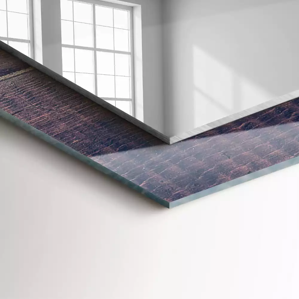 Lustro prostokątne z nadrukiem różowych tulipanów w drewnianej ramie