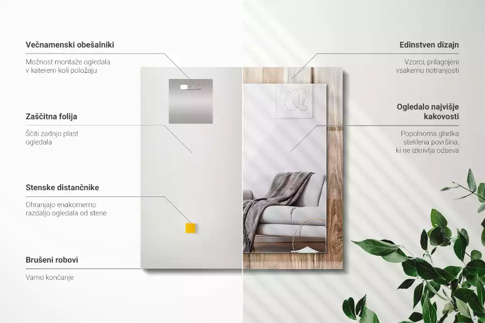 Lustro dekoracyjne z nadrukiem przedstawiającym drewnianą podłogę w formie desek