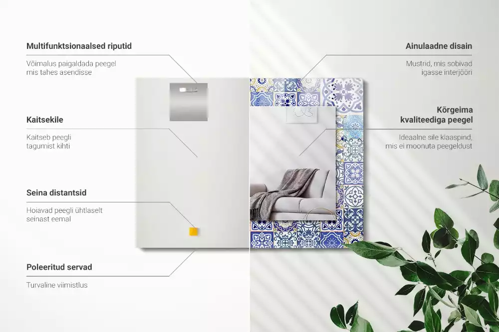 Lustro dekoracyjne prostokątne z motywem kolorowych kafelków mozaiki