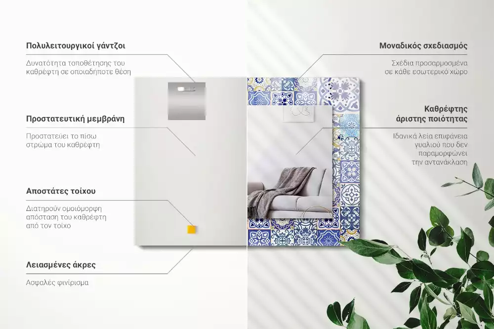 Lustro dekoracyjne prostokątne z motywem kolorowych kafelków mozaiki