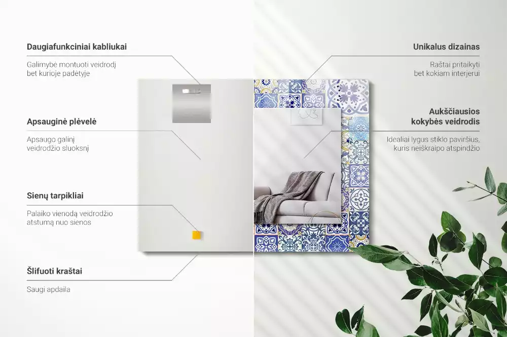 Lustro dekoracyjne prostokątne z motywem kolorowych kafelków mozaiki