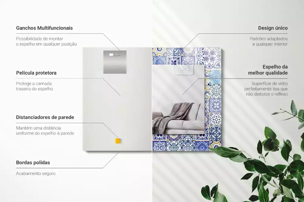 Lustro dekoracyjne prostokątne z motywem kolorowych kafelków mozaiki