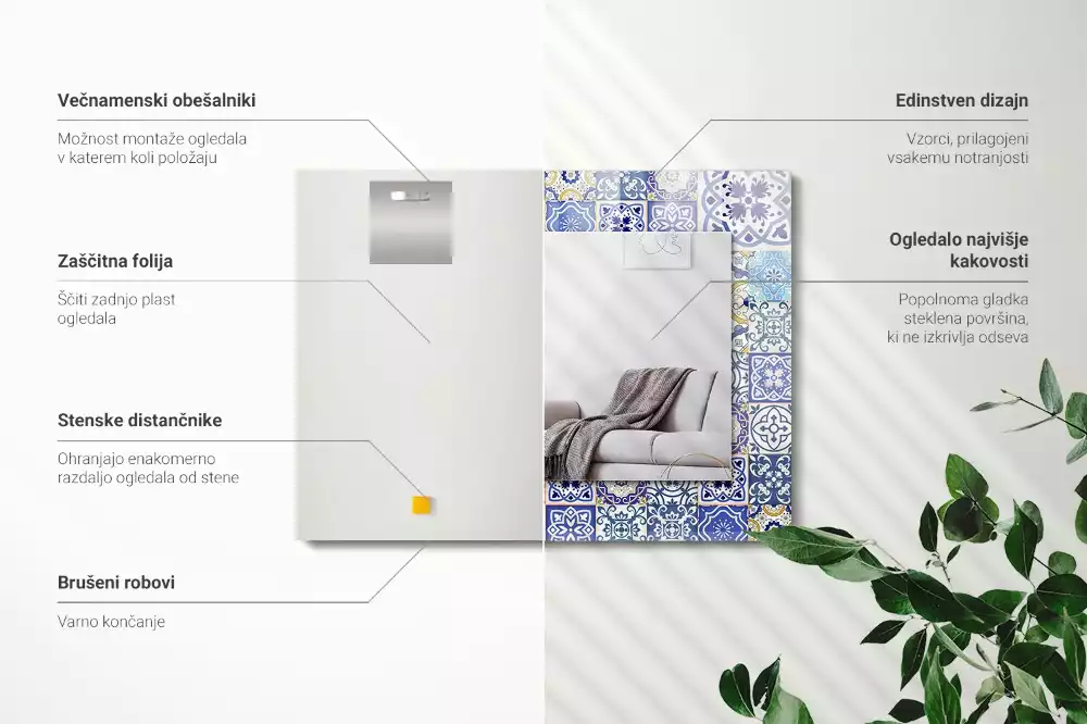 Lustro dekoracyjne prostokątne z motywem kolorowych kafelków mozaiki