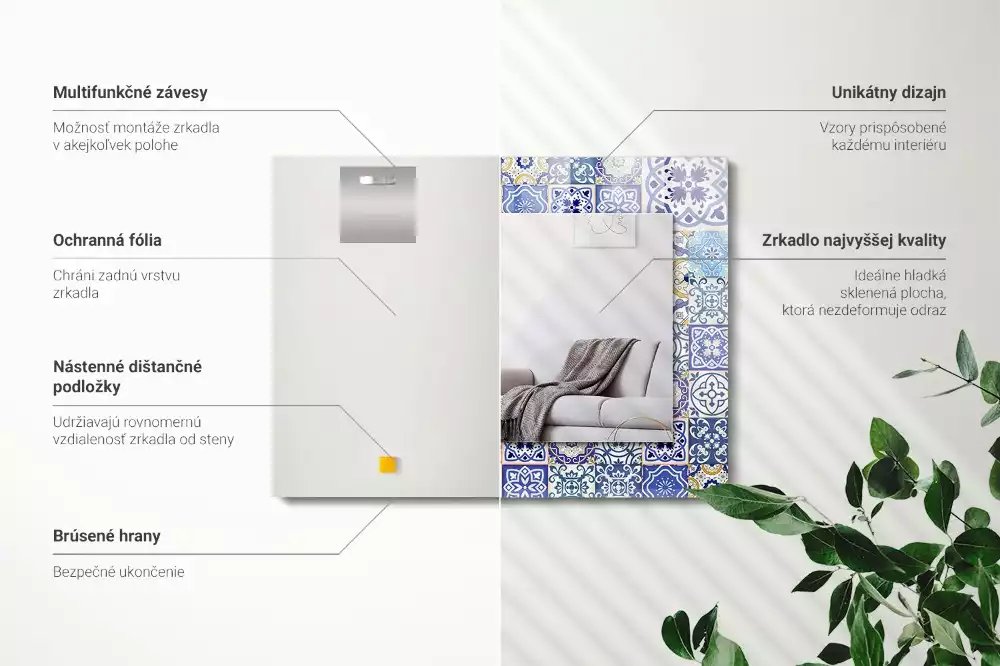 Lustro dekoracyjne prostokątne z motywem kolorowych kafelków mozaiki