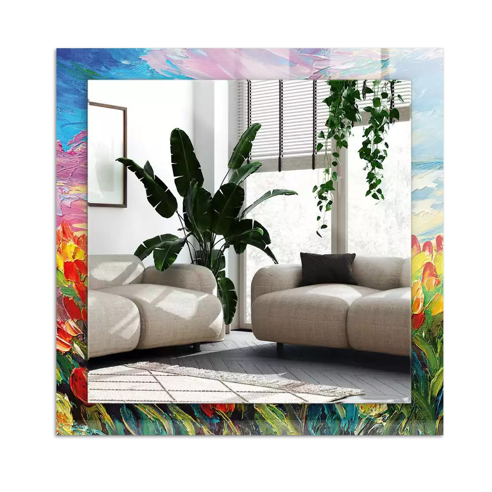 Lustro prostokątne z nadrukiem przedstawiającym pola tulipanów