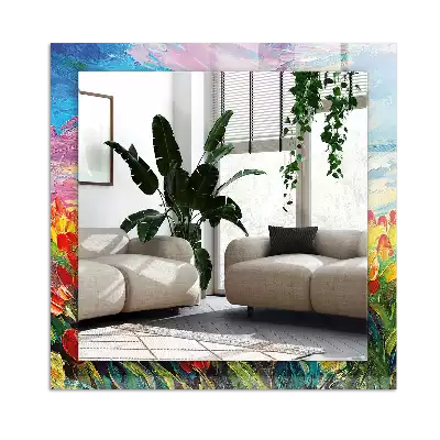 Lustro prostokątne z nadrukiem przedstawiającym pola tulipanów