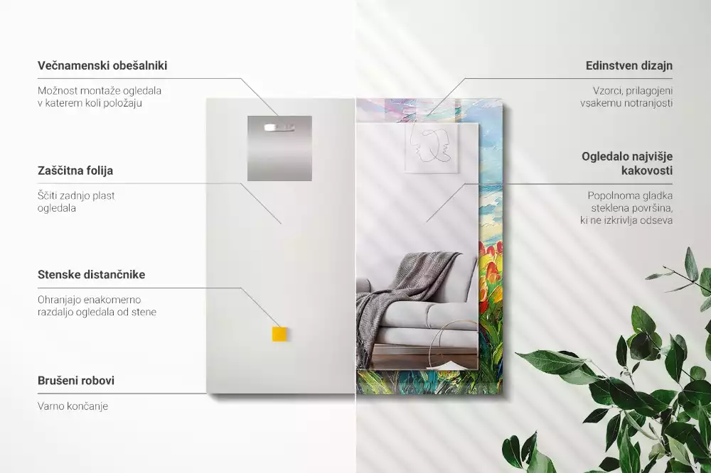 Lustro prostokątne z nadrukiem przedstawiającym pola tulipanów