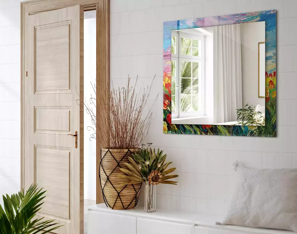 Lustro prostokątne z nadrukiem przedstawiającym pola tulipanów