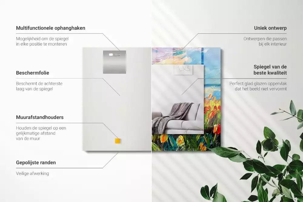 Lustro prostokątne z nadrukiem przedstawiającym pola tulipanów