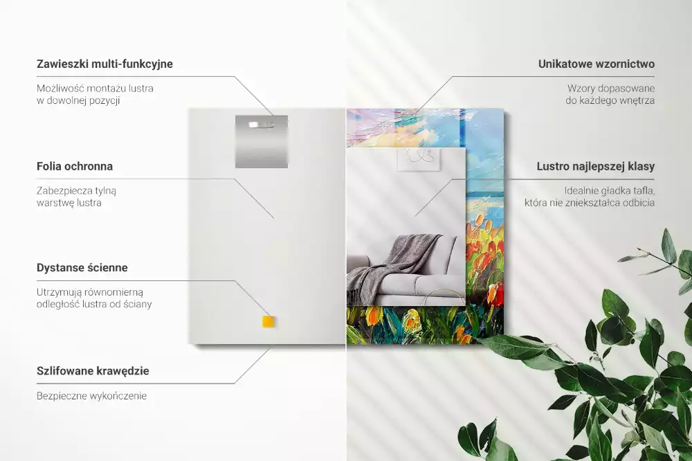 Lustro prostokątne z nadrukiem przedstawiającym pola tulipanów