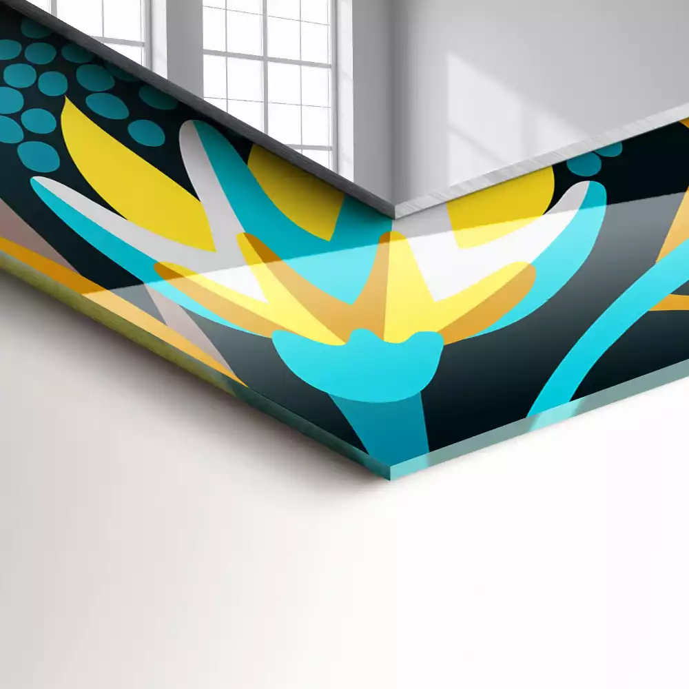 Lustro dekoracyjne z nadrukiem przedstawiającym kwiaty i liście w prostokątnym kształcie