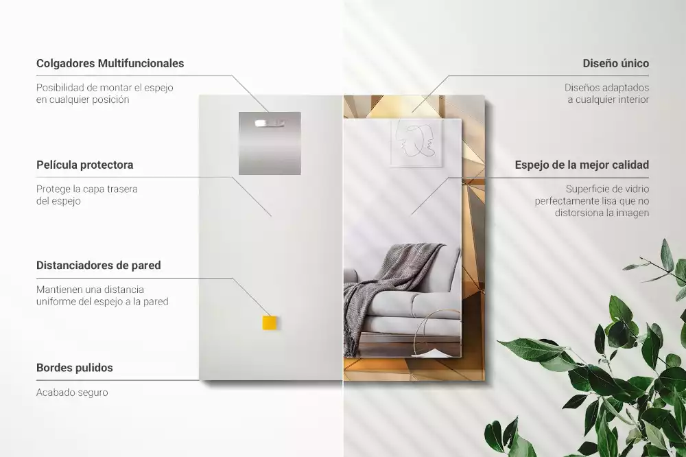 Lustro dekoracyjne prostokątne Złote geometryczne wzory