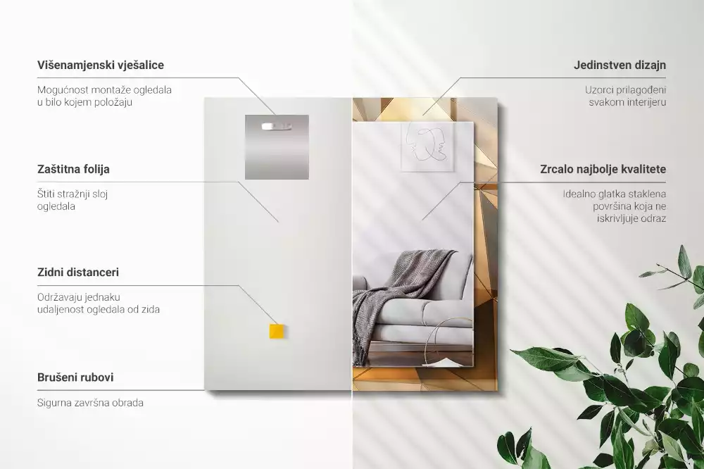 Lustro dekoracyjne prostokątne Złote geometryczne wzory