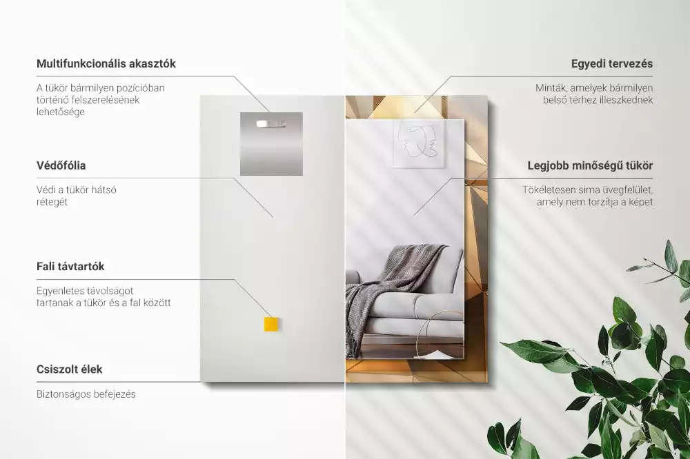 Lustro dekoracyjne prostokątne Złote geometryczne wzory