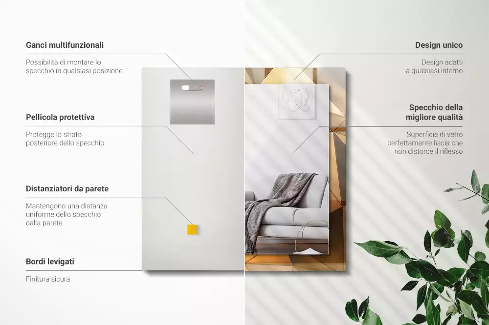 Lustro dekoracyjne prostokątne Złote geometryczne wzory