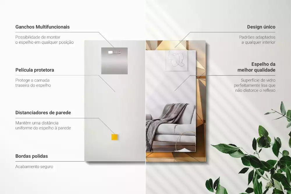 Lustro dekoracyjne prostokątne Złote geometryczne wzory