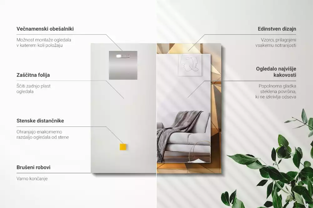 Lustro dekoracyjne prostokątne Złote geometryczne wzory