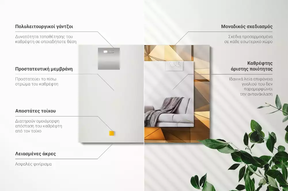 Lustro dekoracyjne prostokątne Złote geometryczne wzory