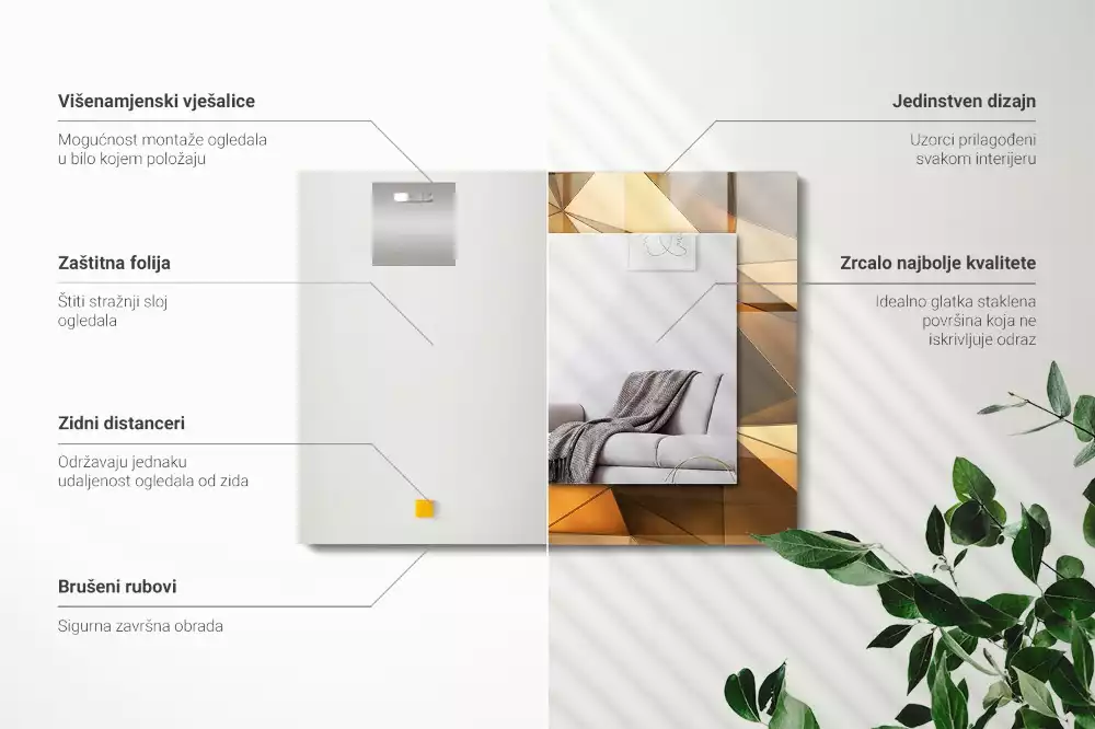 Lustro dekoracyjne prostokątne Złote geometryczne wzory