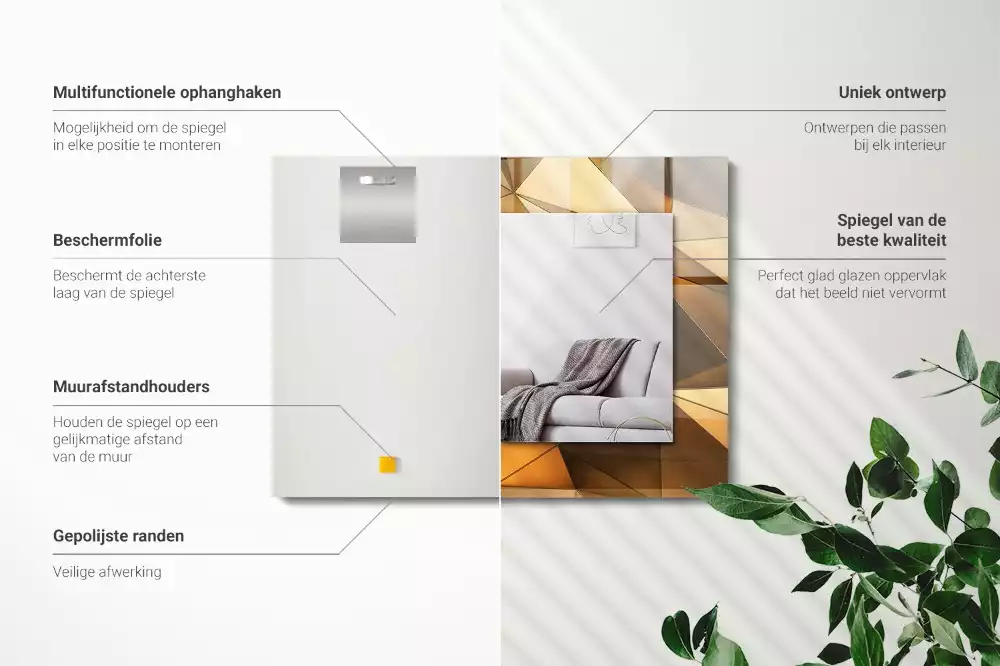 Lustro dekoracyjne prostokątne Złote geometryczne wzory