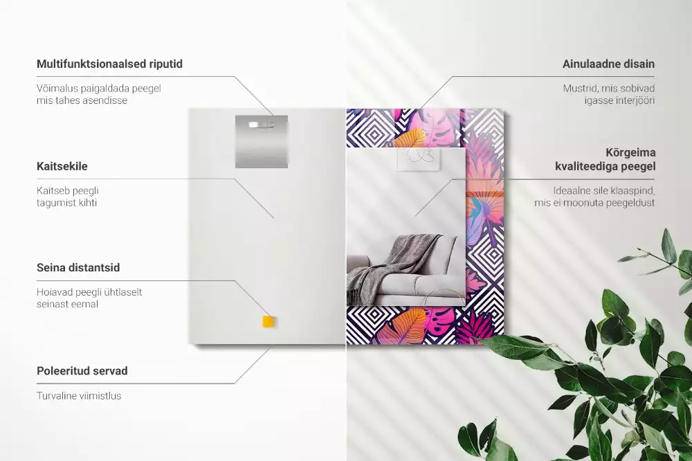 Lustro z nadrukiem w motywie kolorowych liści tropikalnych